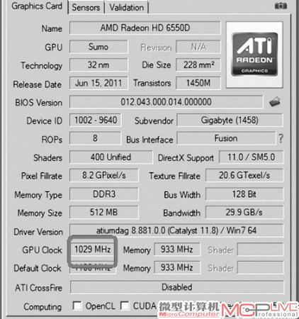 GPU-Z查看时集成显卡频率似乎已经超频到1029MHz。